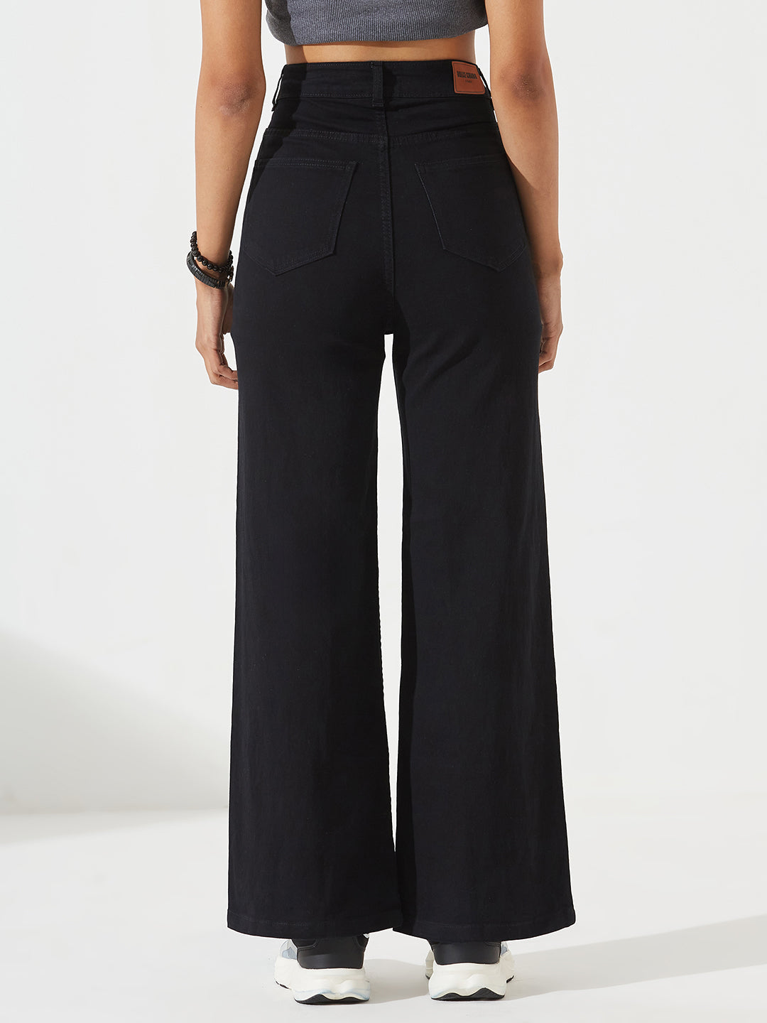 24/7 Comfort Black Wide-Leg High-Rise Stretchable Denim Jeans for Women