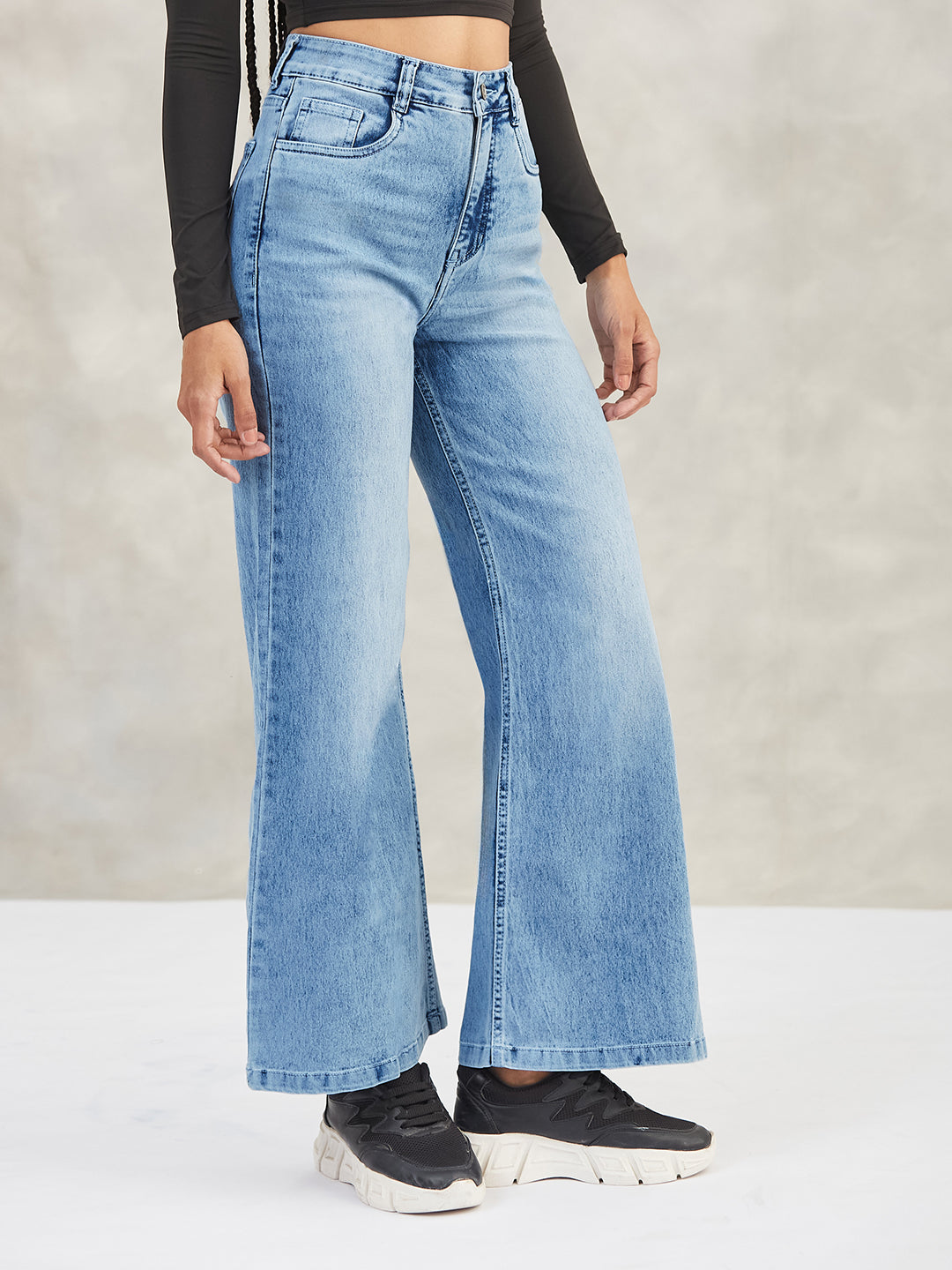 Women's Light Blue Wide-Leg High-Rise Stretchable Shaping Denim Jeans