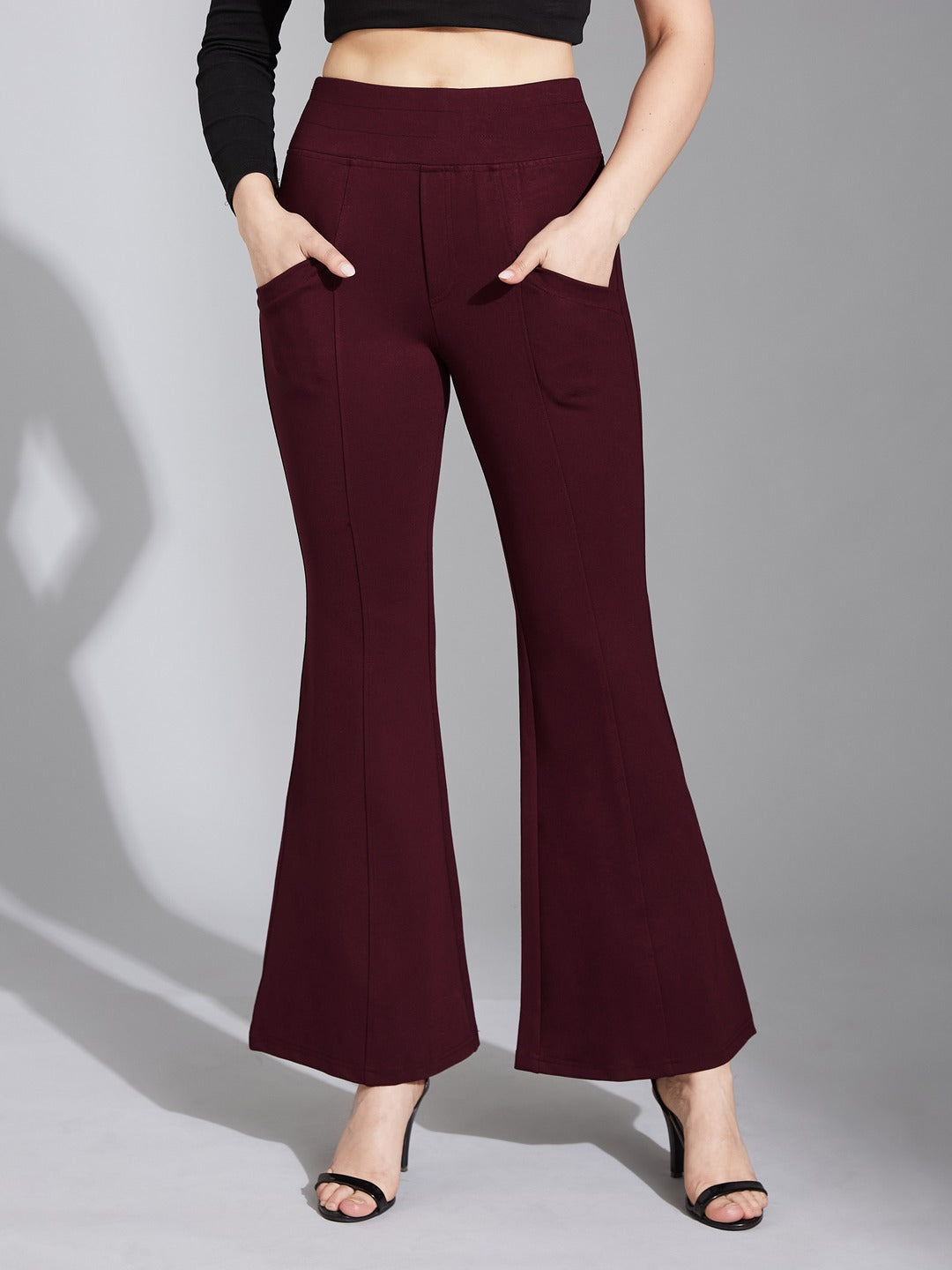 Wine Regular-Length Viscose Rayon Bootcut Trouser for Women