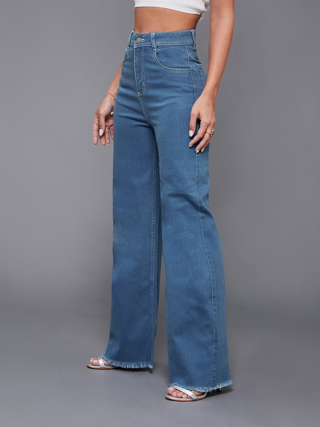 24/7 Comfort Women's Blue Wide-Leg High-Rise Regular-Length Stretchable Denim Jeans