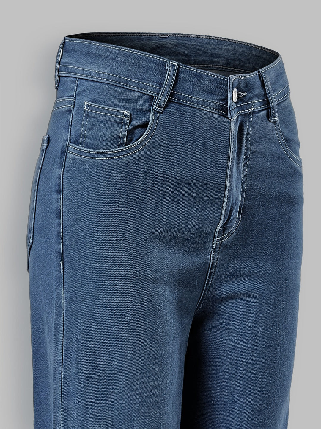 Blue Wide-Leg High-Rise Stretchable Denim Jeans for Women