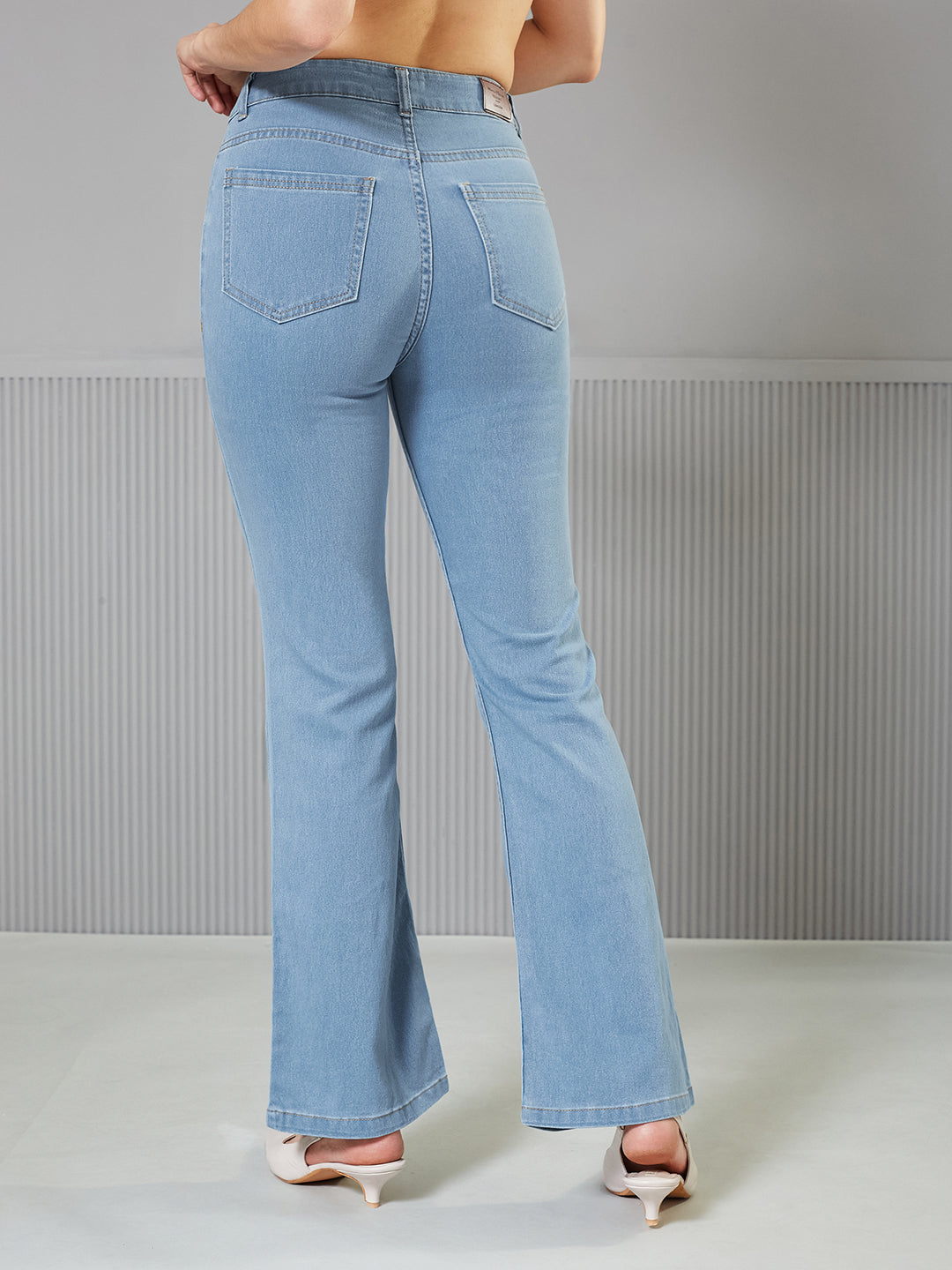 Women's Light Blue Bootcut High-Rise clean-look Regular Stretchable Denim Jeans