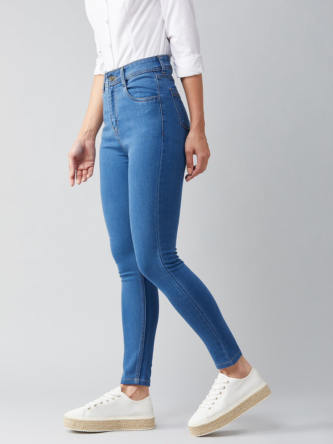 Women's Blue Skinny High-Rise Cropped Denim Jeans