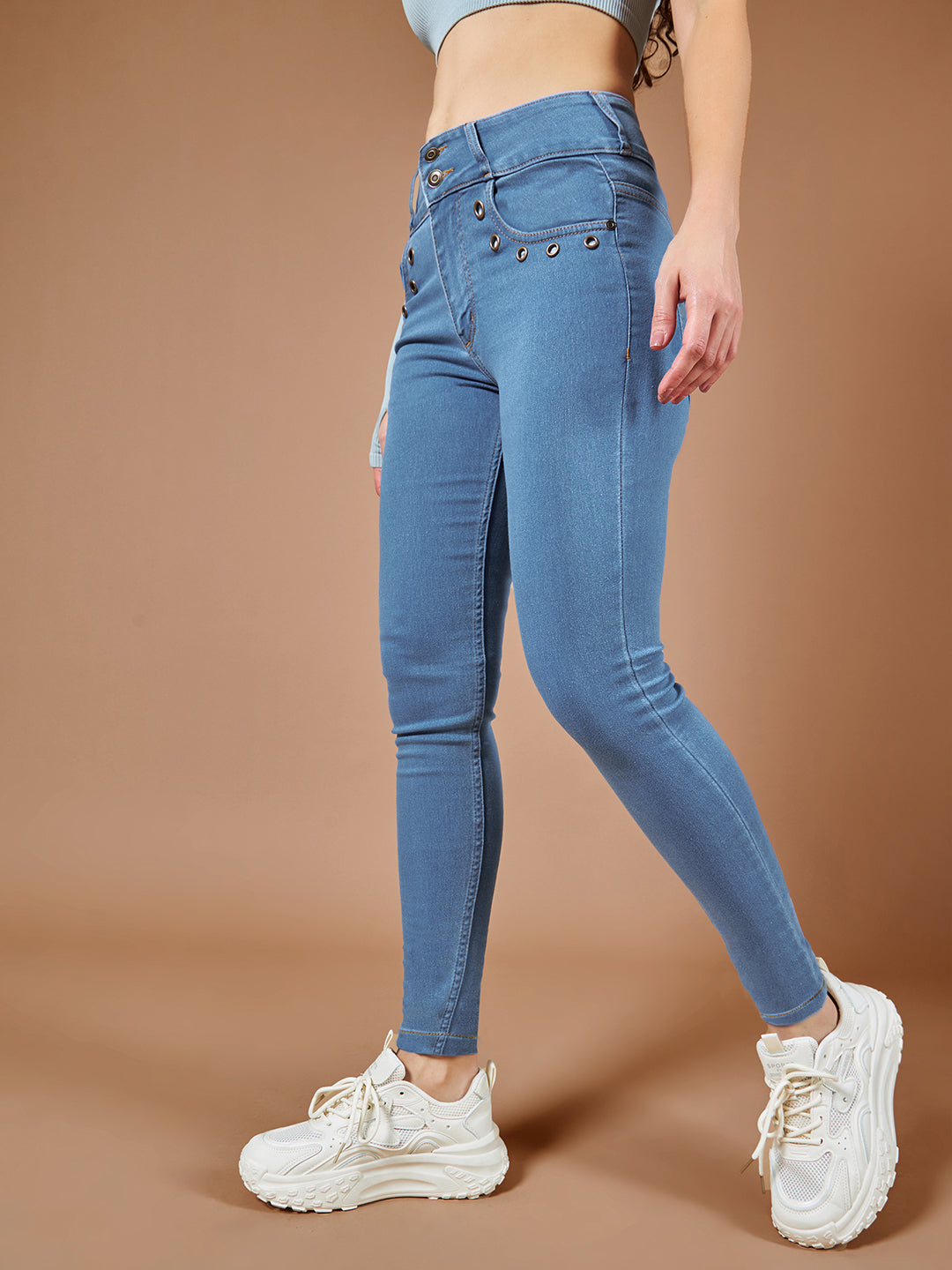 Women's Blue Skinny Fit High Rise Regular Length Stretchable Denim Pants