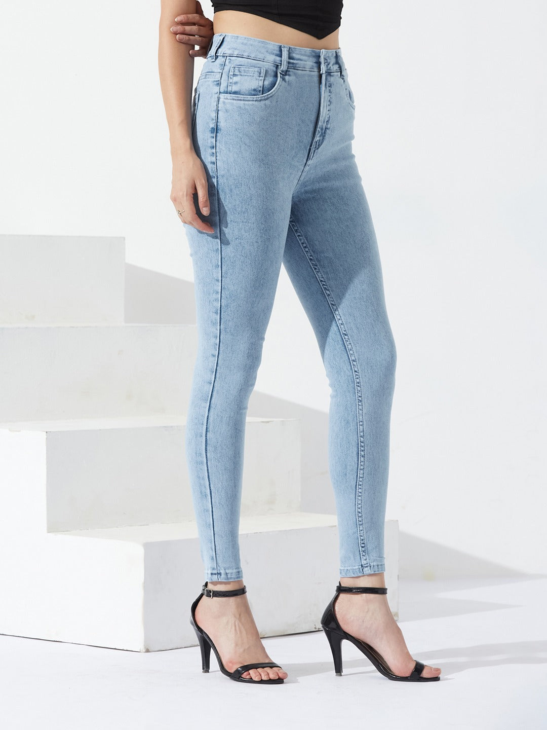 Blue Skinny-Fit High-Rise Stretchable Denim Jeans for Women