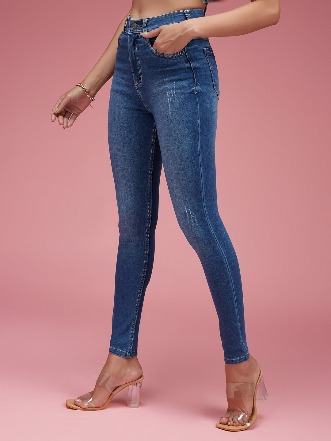 Women's Blue Skinny Fit High Rise Regular Length Denim Stretchable Jeans