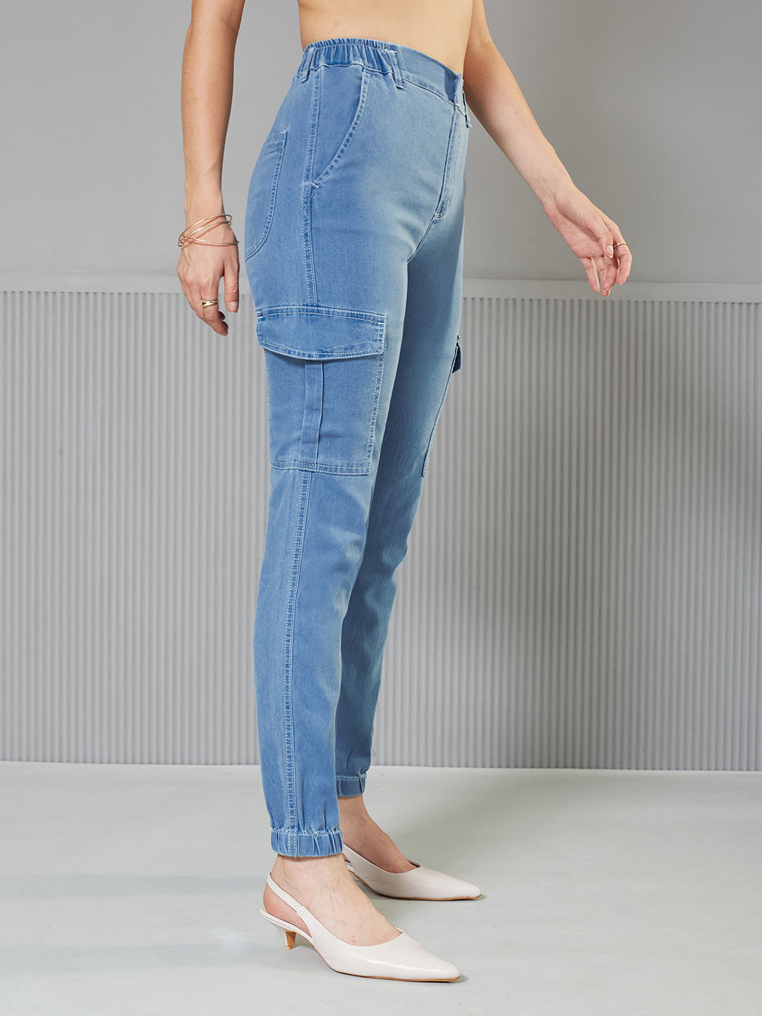 Light-Blue Regular High-Rise Regular Stretchable Light Weight Denim joggers for Women — Miss Chase