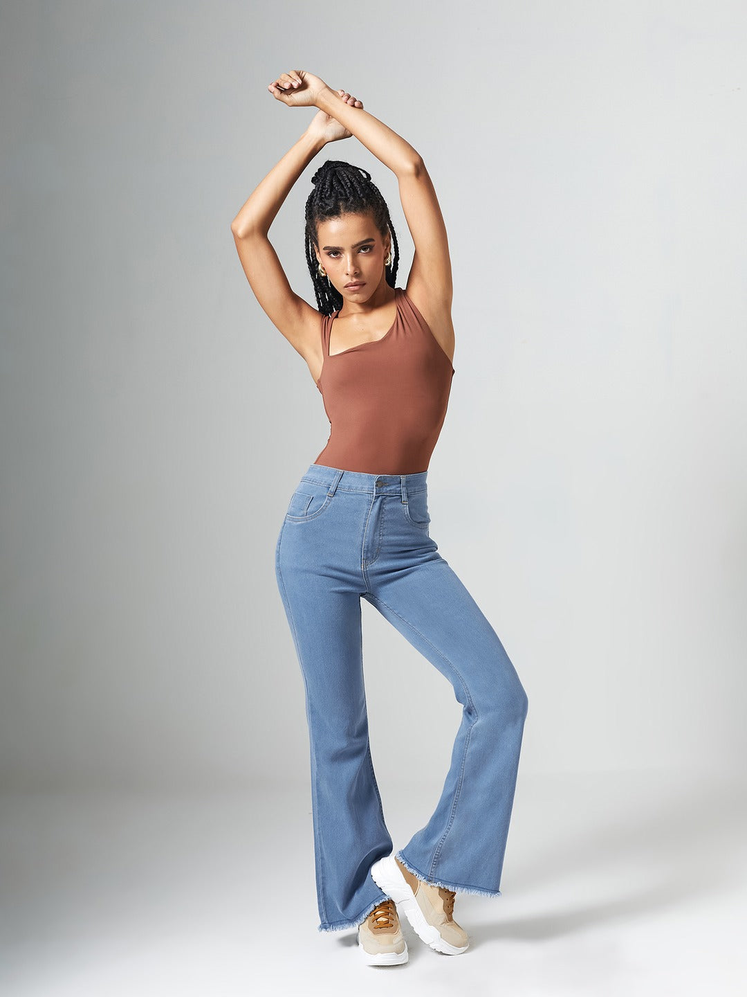 Light Blue Bootcut High rise Clean look Regular Stretchable Denim Jeans for Women