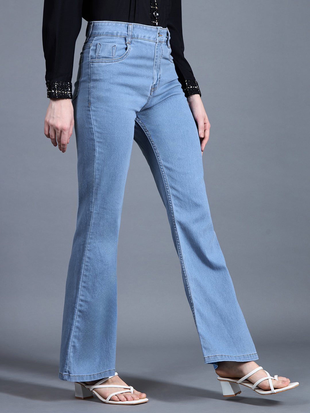 24/7 Comfort Workwear Women's Light Blue Bootcut High rise Clean look Regular Stretchable Denim Jeans
