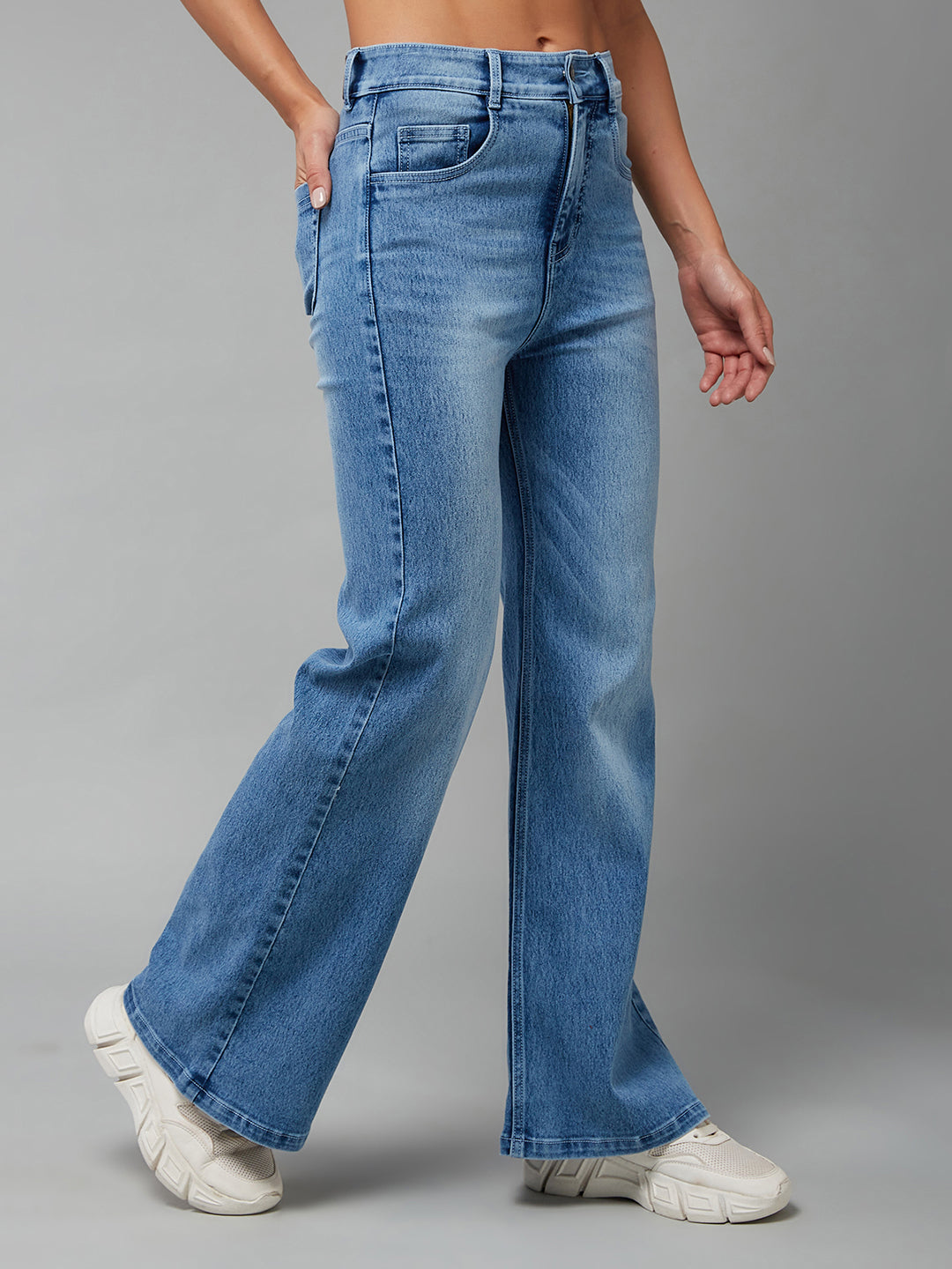 24/7 Comfort Women's Light Blue Wide Leg High Rise Stretchable Denim Jeans