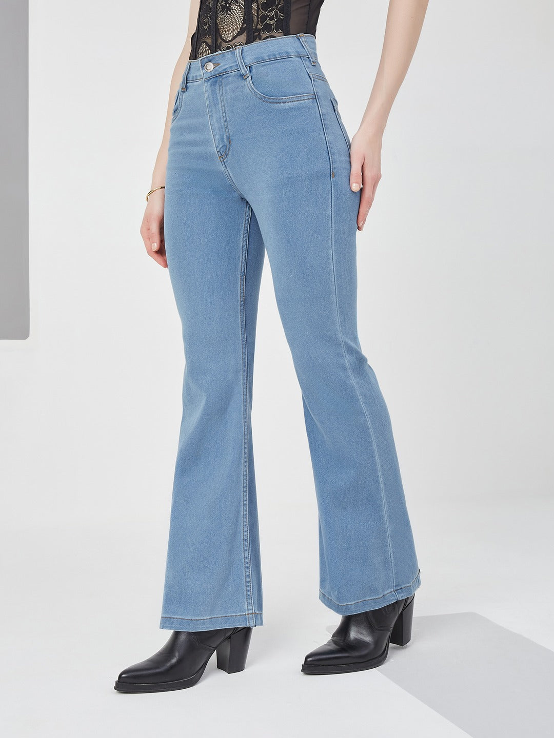 Light Blue Bootcut high-rise Regular Stretchable Denim Jeans for Women