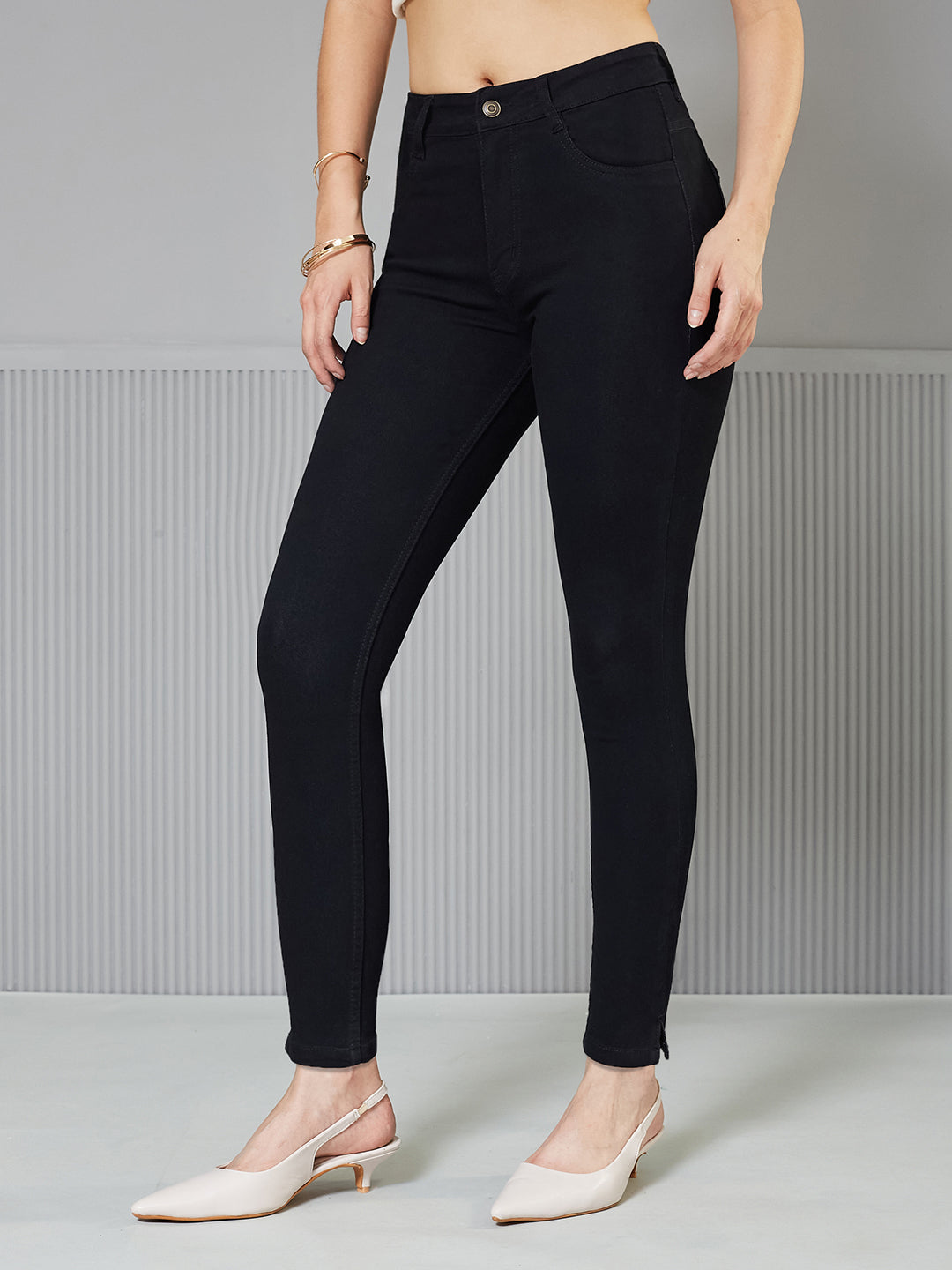 Women's Black  Skinny High-Rise  Cropped Stretchable Denim Jeans