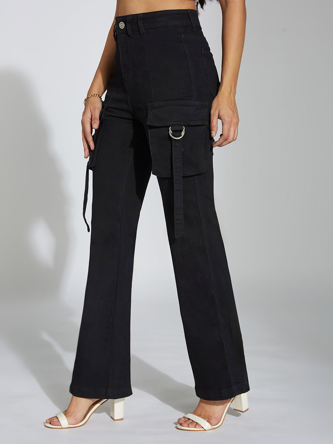 Women's Black Bootcut High-Rise Clean-Look Stretchable Denim Jeans