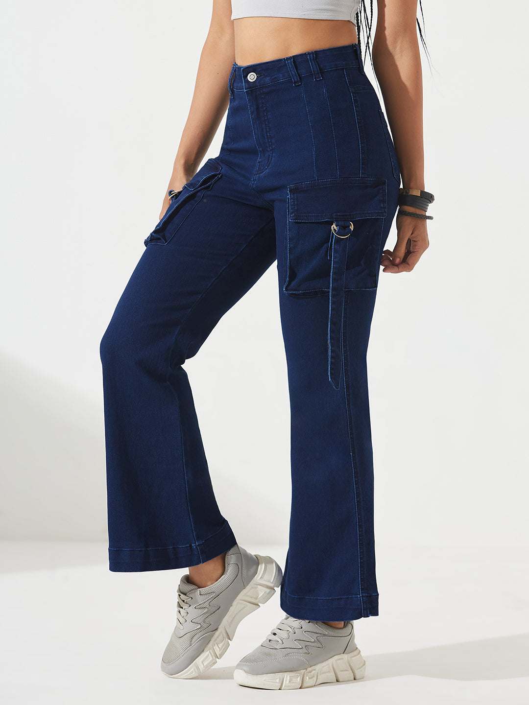 Navy Blue Bootcut High-Rise Regular Stretchable Denim Jeans For Women