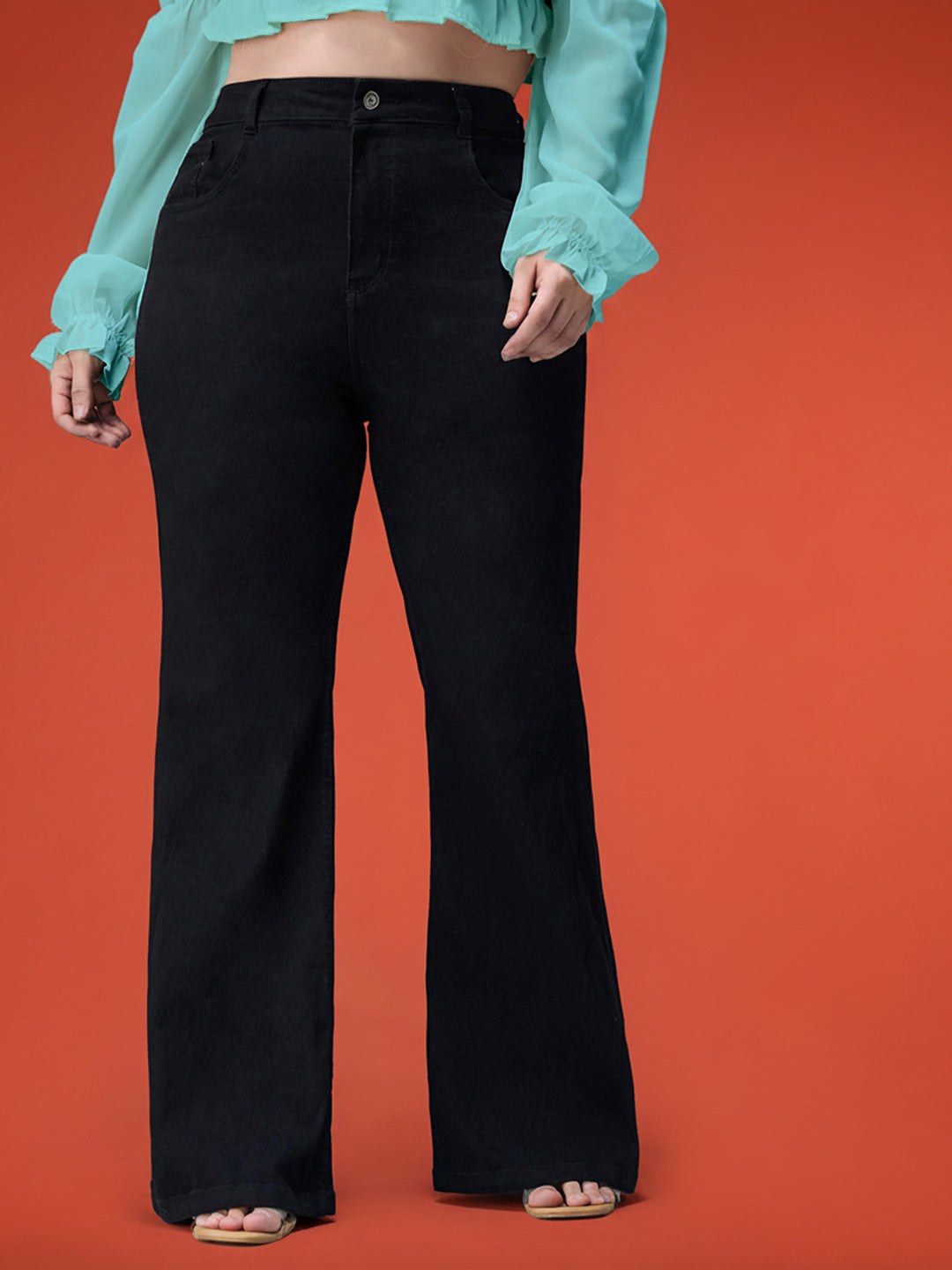Black Bootcut High rise Regular Stretchable Denim Jeans for Women