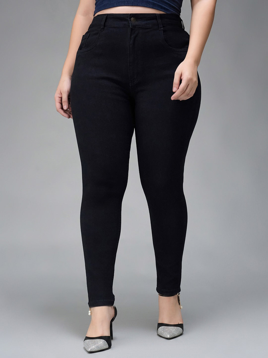 Black Skinny High Rise Regular Stretchable Denim Jeans for Women