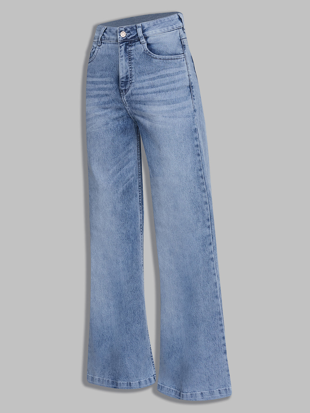 Women's Light Blue Wide-Leg High-Rise Stretchable Shaping Denim Jeans