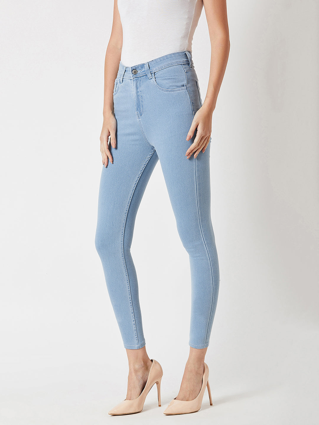 24/7 comfort Light Blue Skinny High-Rise Clean Look Cropped Denim Jeans