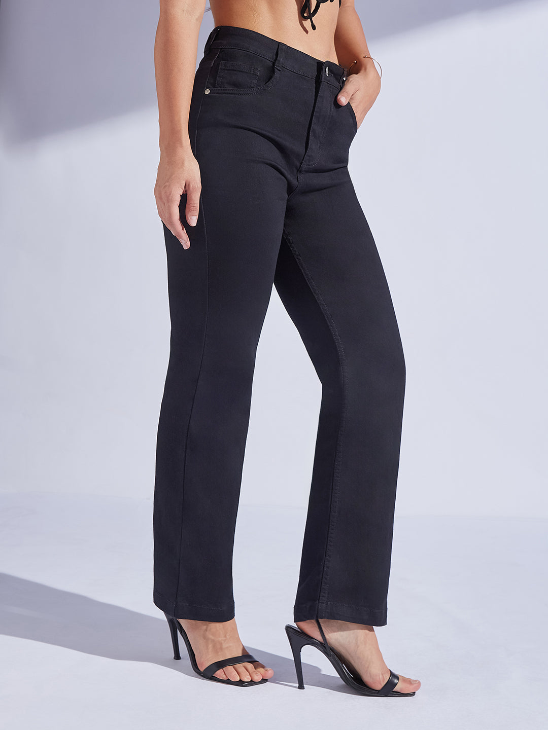 24/7 Comfort Black Straight-Fit High-Rise Regular-Length Stretchable Denim Jeans