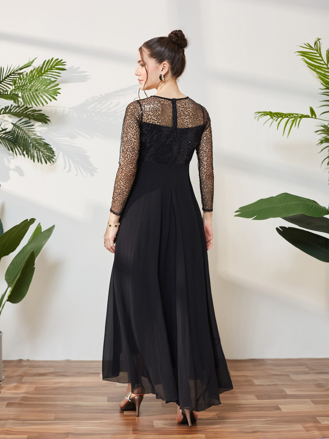 Black Solid Embellished Maxi Dress for Women