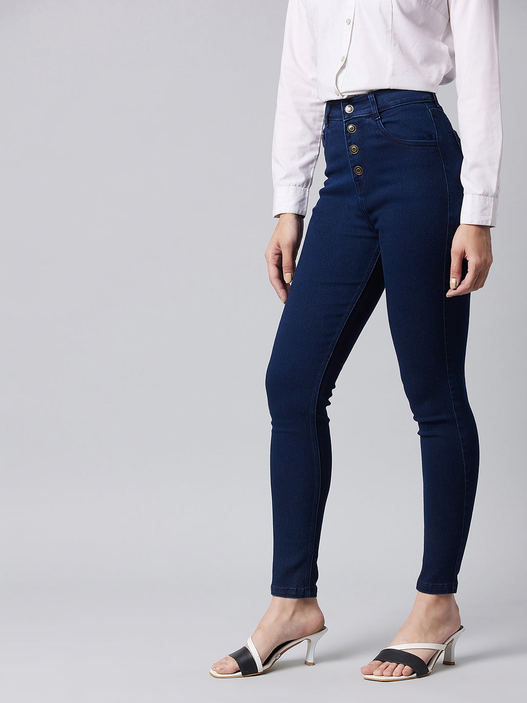 Women's Navy Blue Skinny Fit High Rise Clean Look Regular Stretchable Denim Jeans