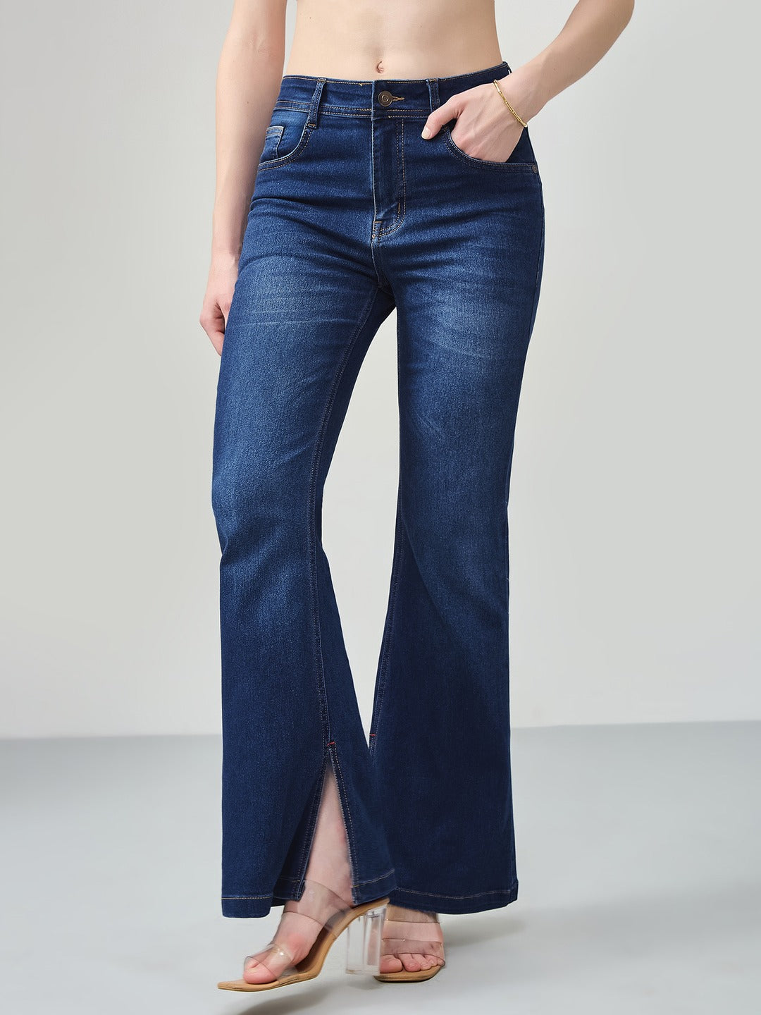 Blue Bootcut Mid Rise Denim Stretchable Jeans for Women