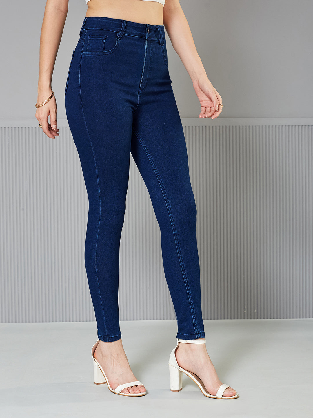 CHASEstretch™ Navy-Blue Skinny-Fit High-Rise  Regular Stretchable Denim Jeans for Women — Miss Chase