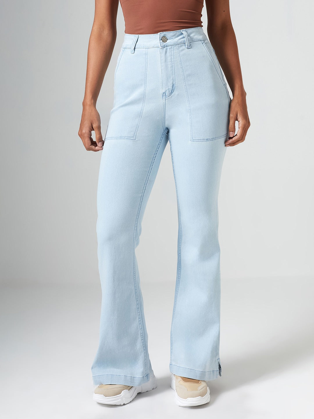 Light Blue Bootcut High rise Clean look Regular Stretchable Denim Jeans for Women
