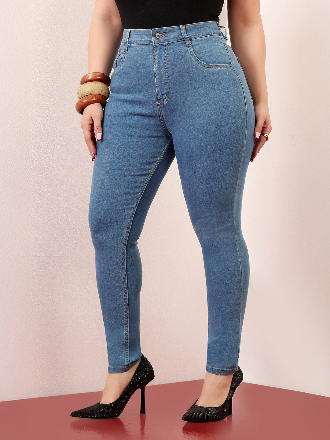 Women's Blue Skinny High-Rise Cropped Denim Jeans
