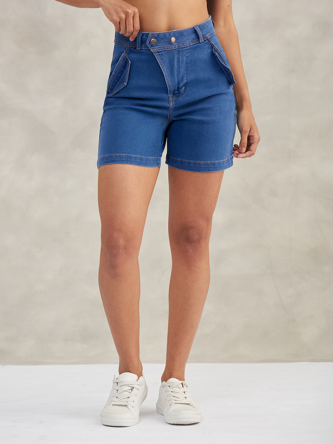 Women's Relaxed-Fit Mid-Rise Stretchable Blue Denim Bermuda Shorts