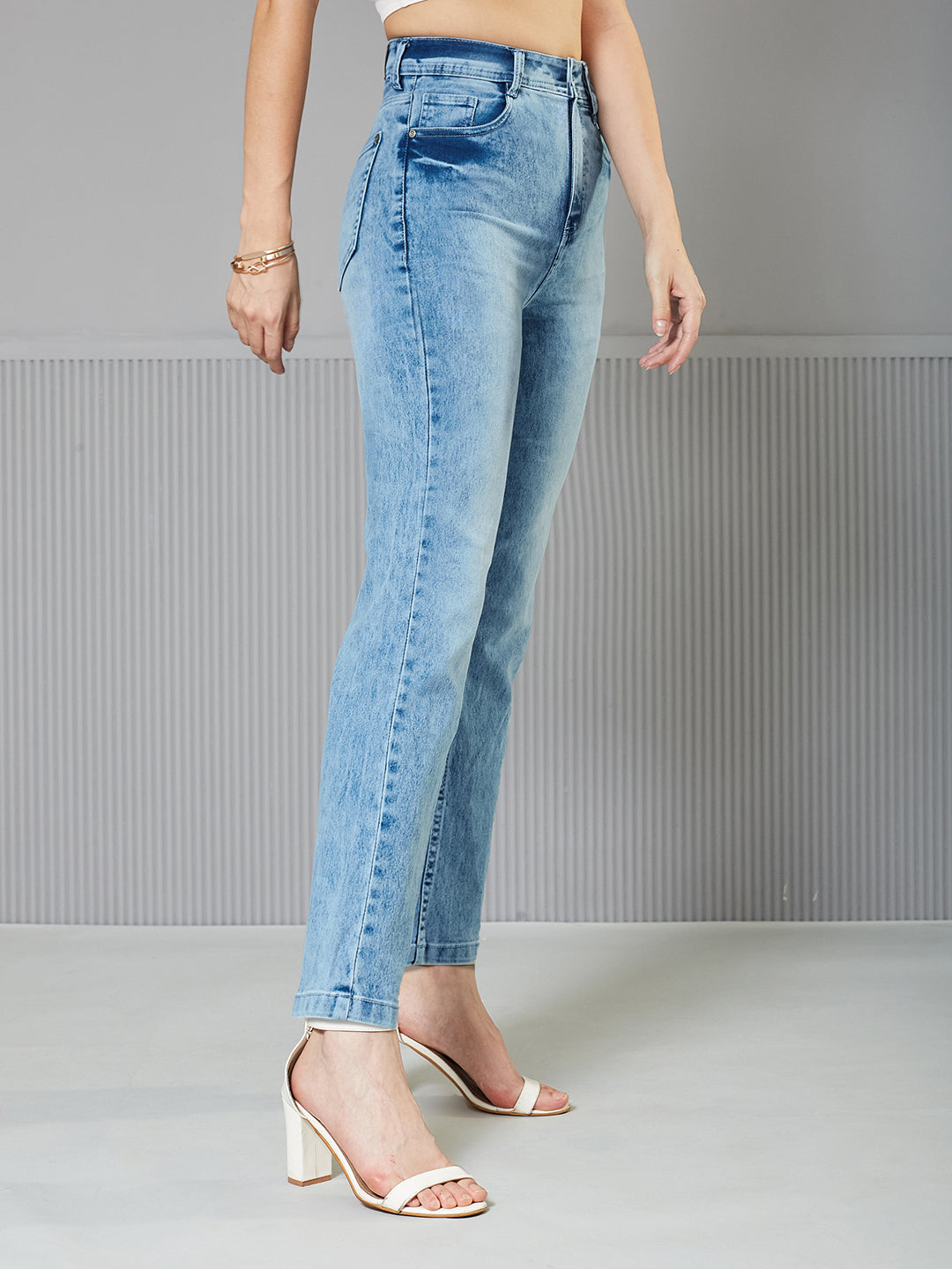 24/7 Comfort Light-Blue Wide-Leg Fit High-Rise Stretchable Denim Jeans for Women — Miss Chase