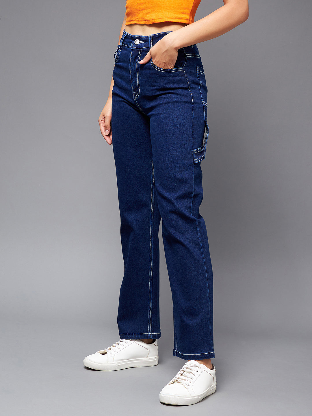 24/7 Comfort Women's Navy Blue Wide leg High Rise Stretchable Denim Jeans