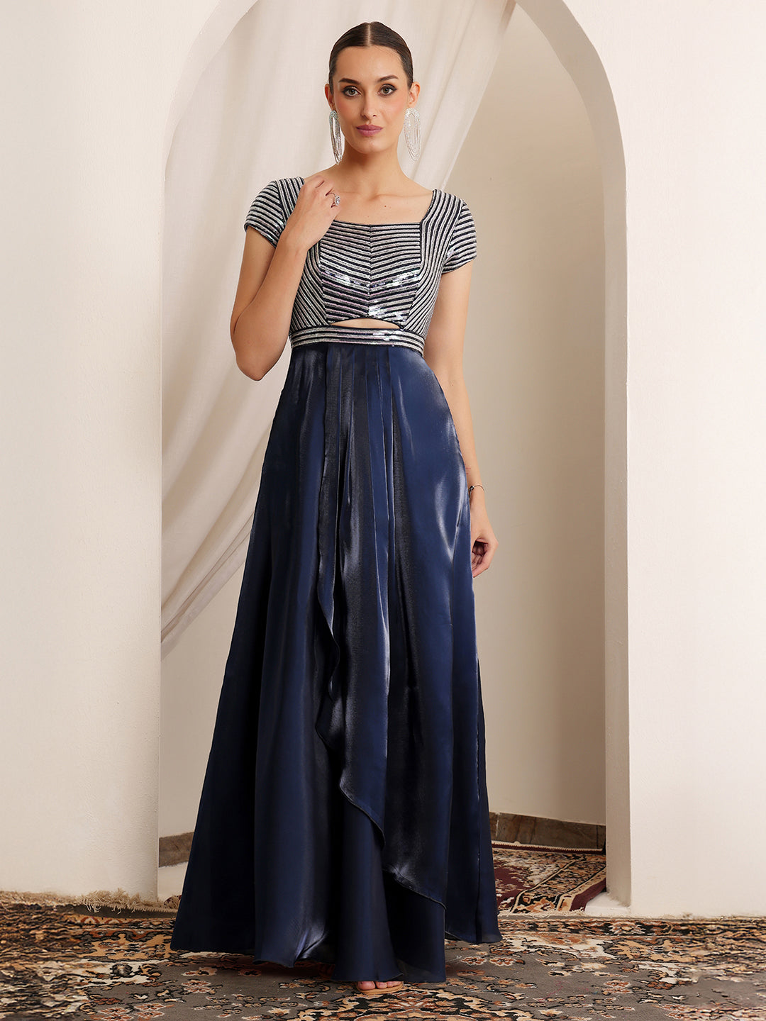 Bawa Celeste Navy-Blue Embellished Maxi Dress