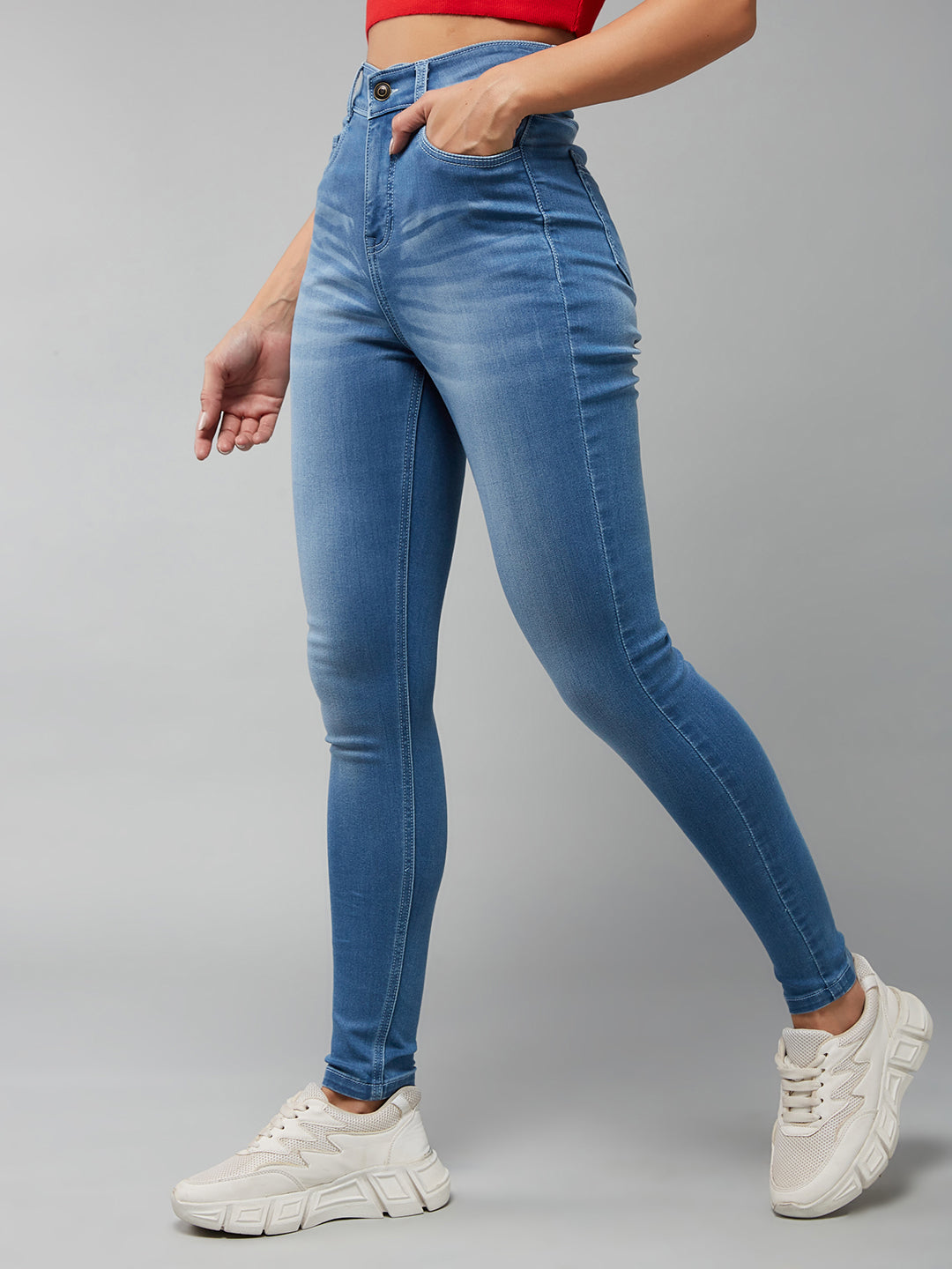 Women's Light Blue Super Skinny High Rise Shaping Clean Look Regular Length Stretchable Denim Jeans