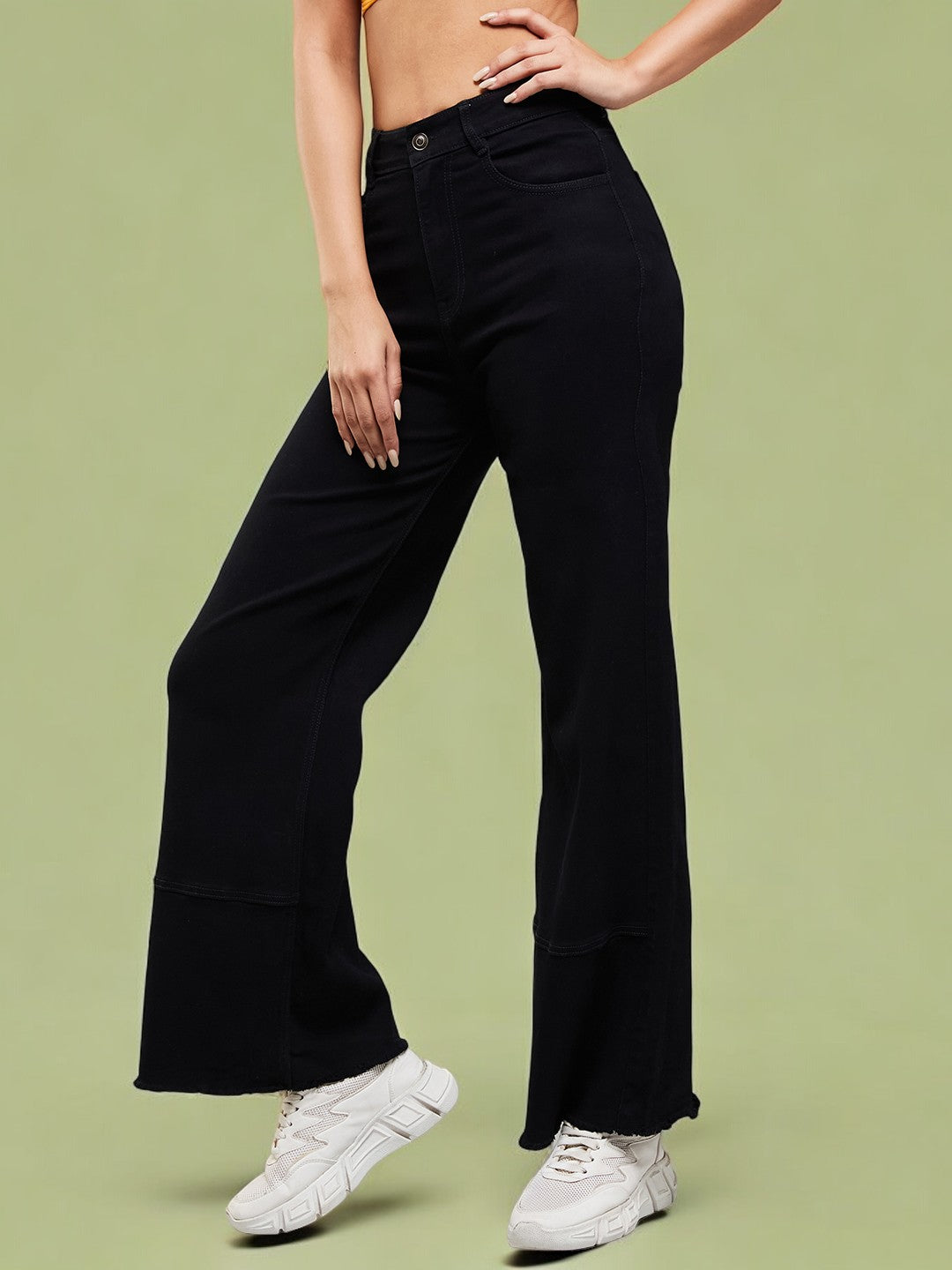 24/7 Comfort Women's Black Wide Leg High Rise Clean Look Regular-Length Stretchable Denim Jeans