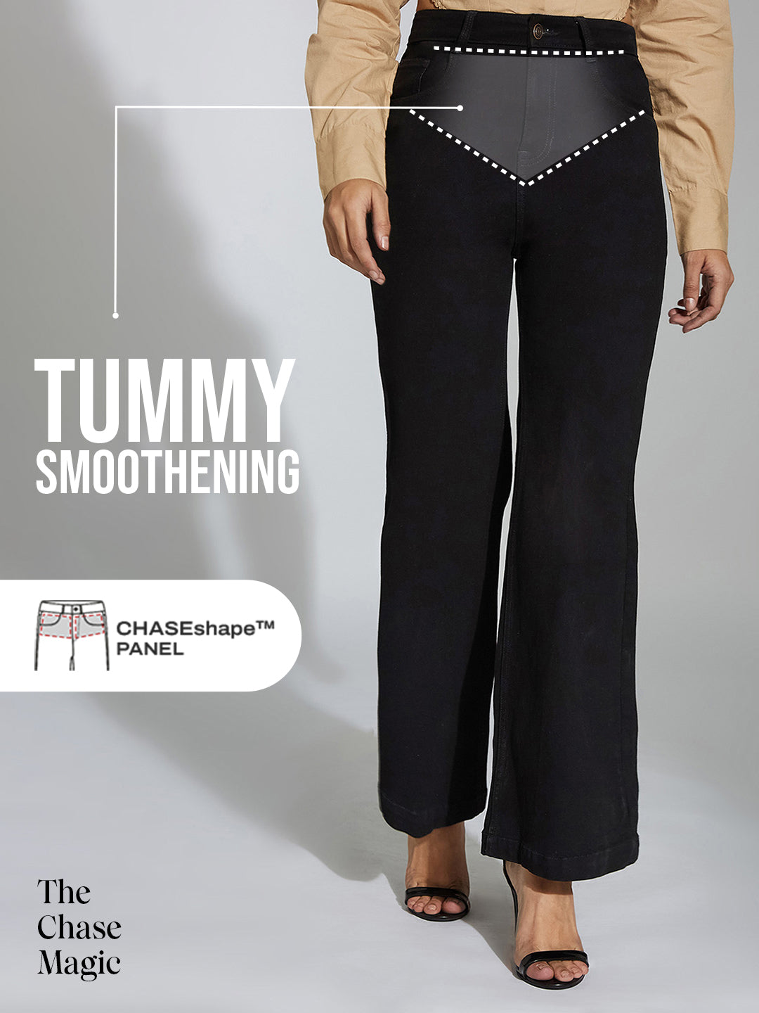 Tummy Smoothening Light-Shaping Bootcut High-Rise Black Denim Jeans