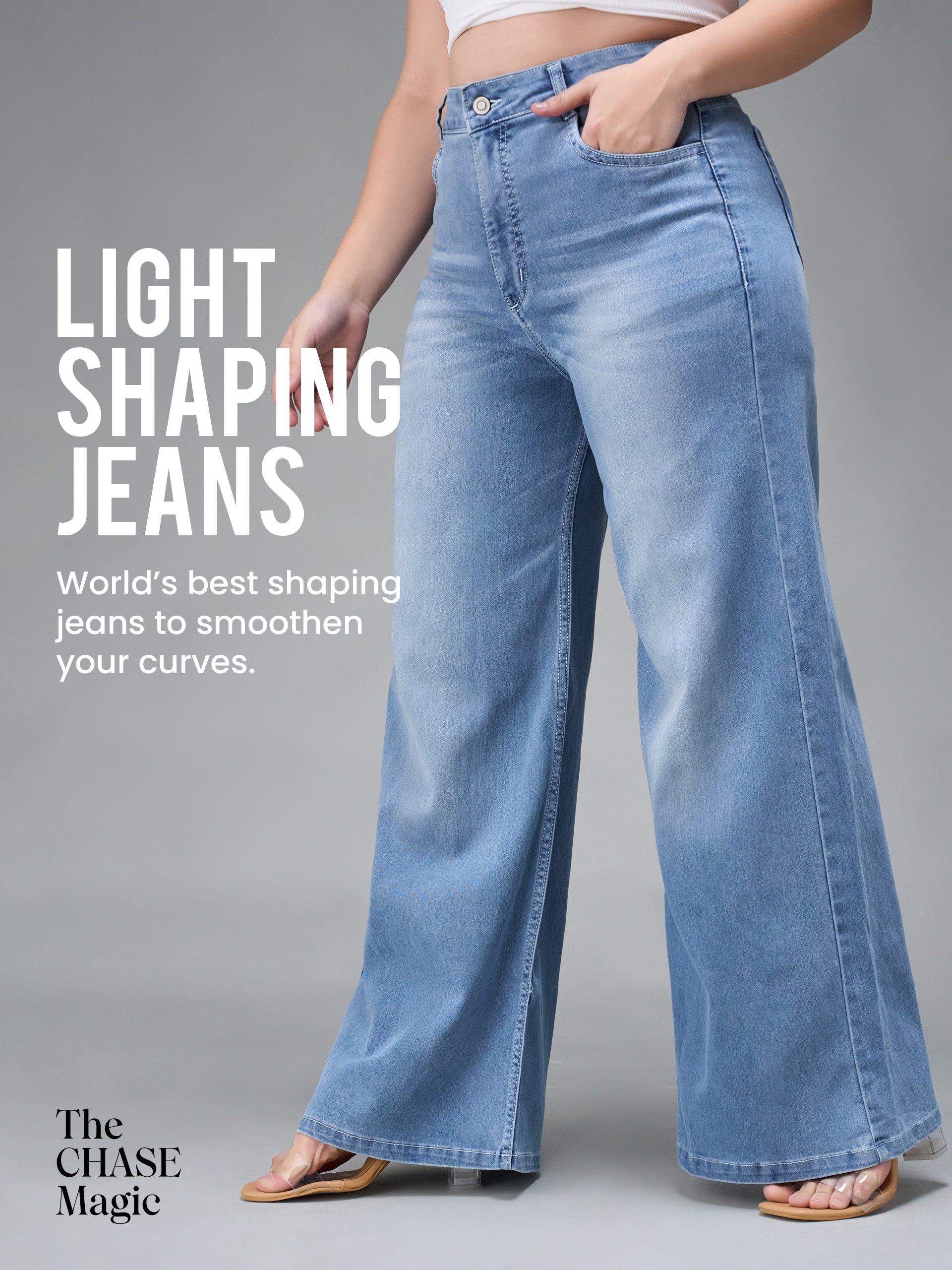 CHASEshape™ Light Blue Wide Leg High Rise Stretchable Denim Jeans