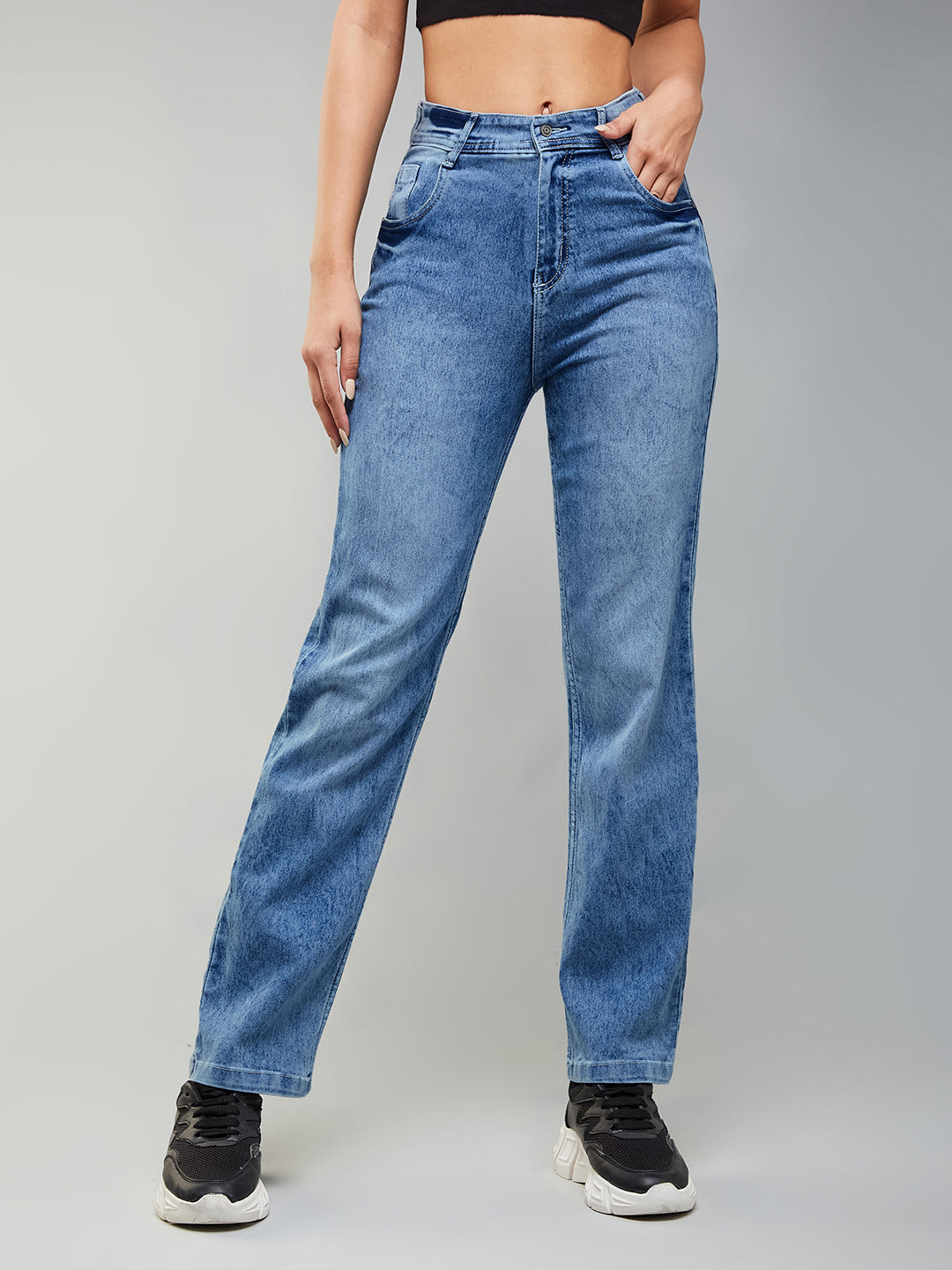 24/7 Comfort Women's Light Blue Wide-Leg Fit High Rise Stretchable Denim Jeans