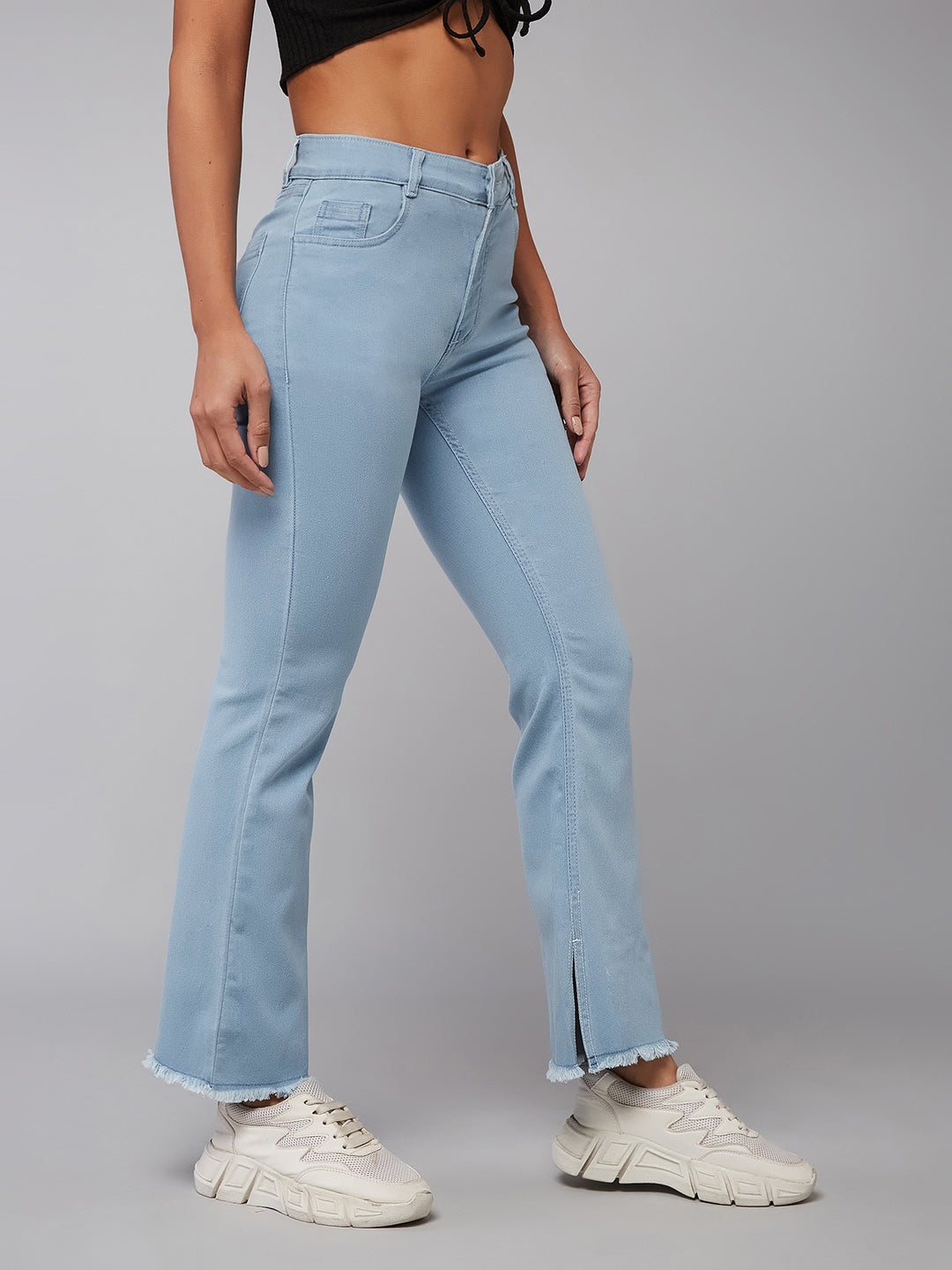 24/7 Comfort Women's Light Blue Bell Bottom Semi-Bootcut High Rise Cropped Timeless Denim Stretchable Jeans