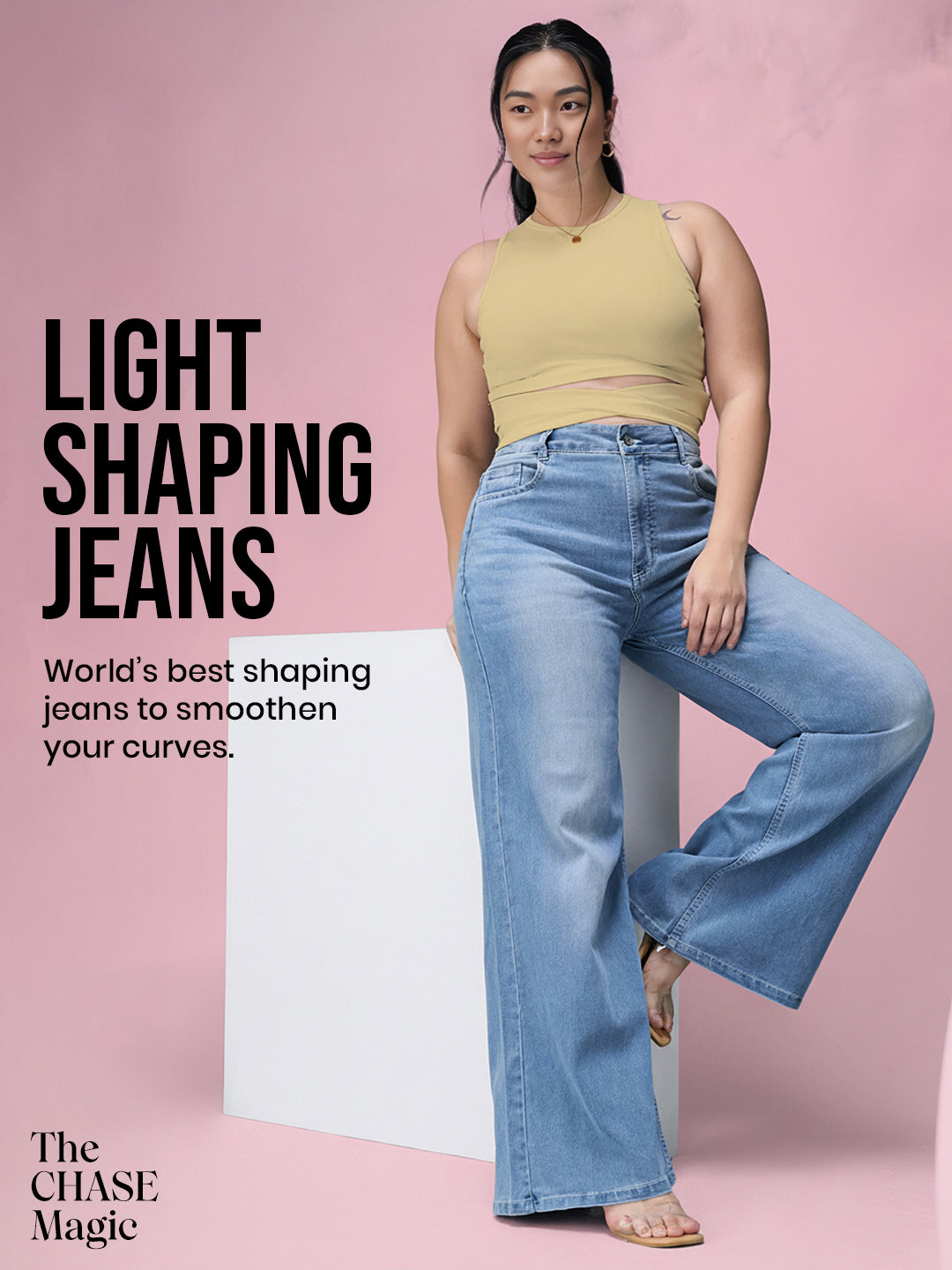 CHASEshape™ Light Blue Wide-Leg High-Rise Stretchable Denim Jeans for Women