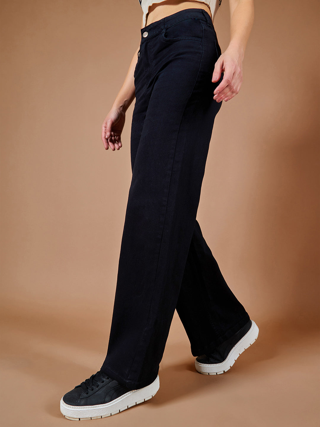 24/7 Comfort Women's Black Wide Leg High Rise Clean Look Regular-Length Stretchable Denim Jeans