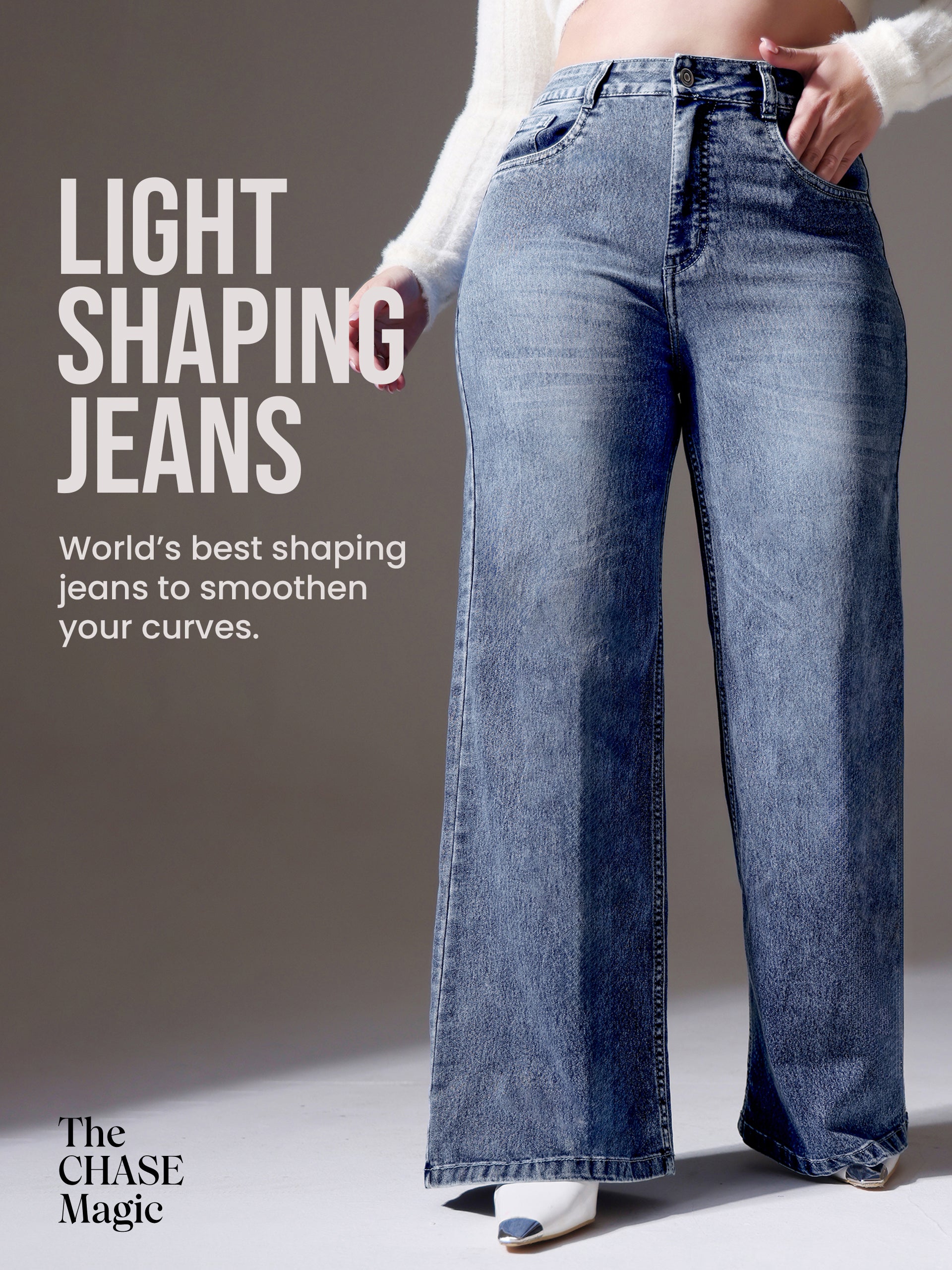 CHASEshape™ Light Blue High Rise Clean Look Regular-Length Stretchable Denim Wide Leg Shaping Jeans