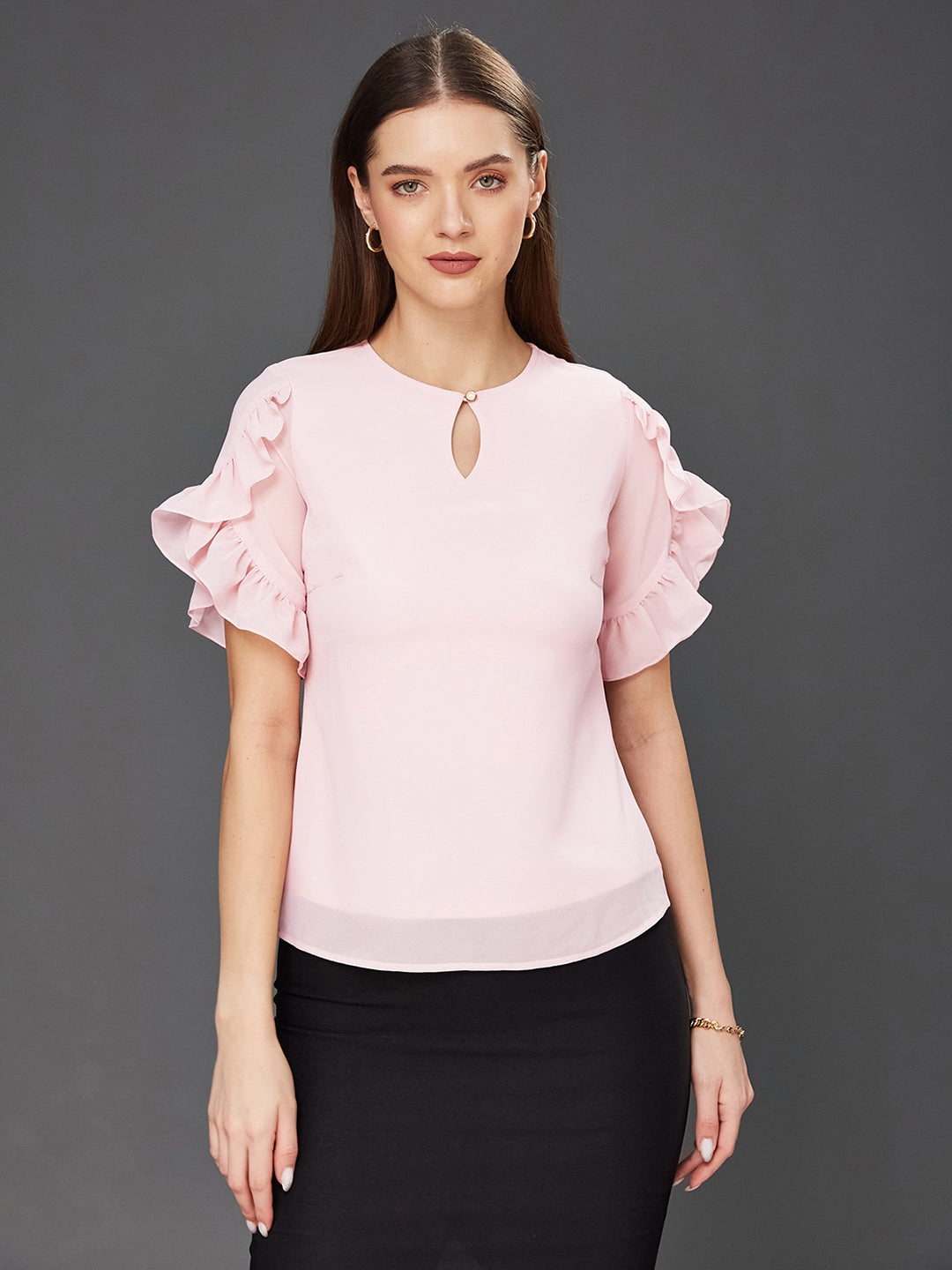 Women's Dusty Pink Solid Round Neck Half Sleeve Relaxed Fit Regular Top