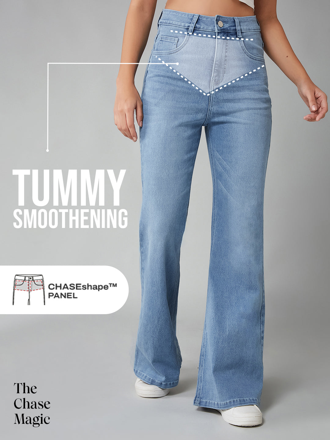 Tummy Smoothening Light-Shaping Bootcut High-Rise Light-Blue Denim Jeans