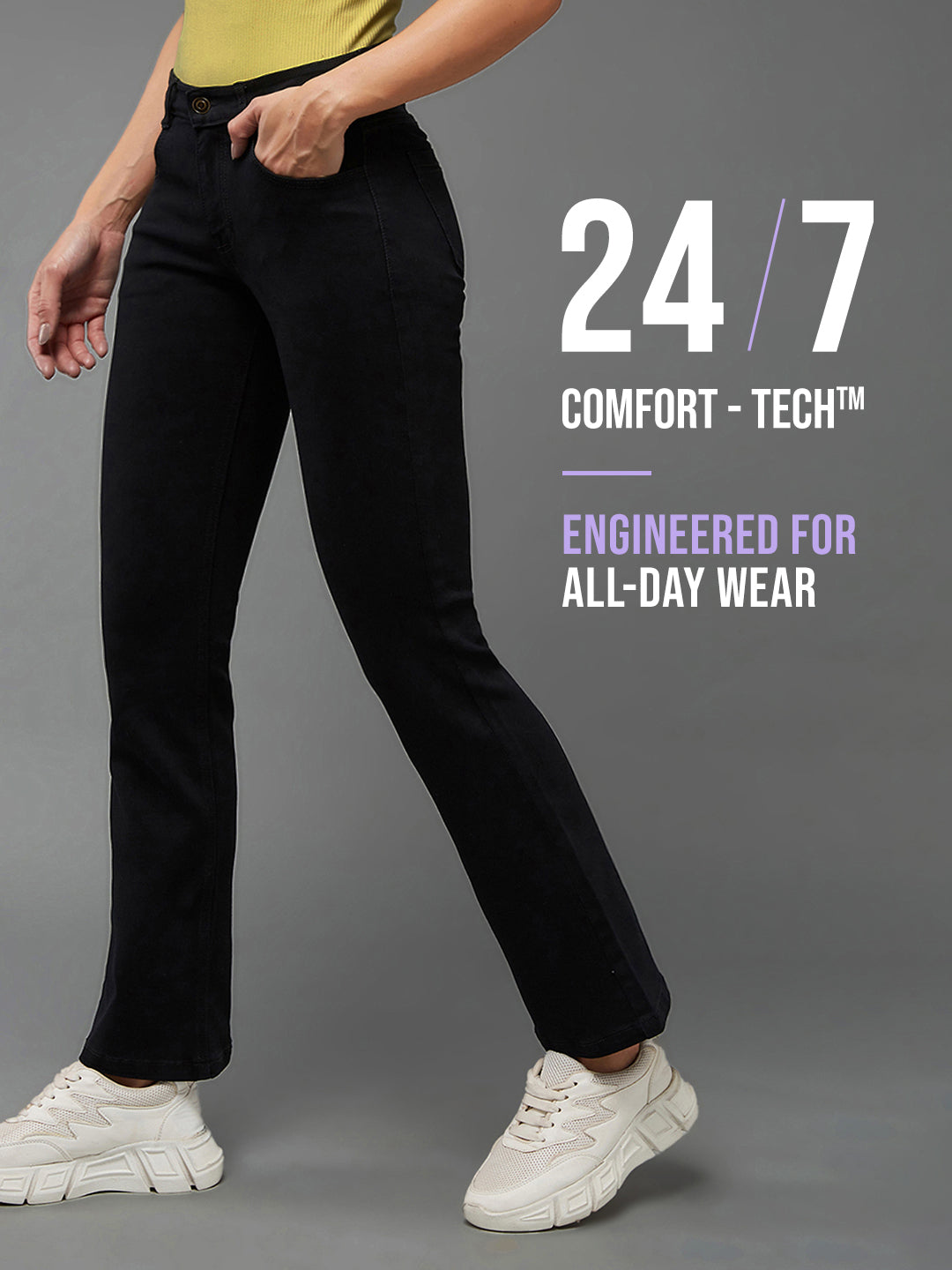 24/7 Comfort Black Bootcut High-Rise Stretchable Denim Jeans for Women