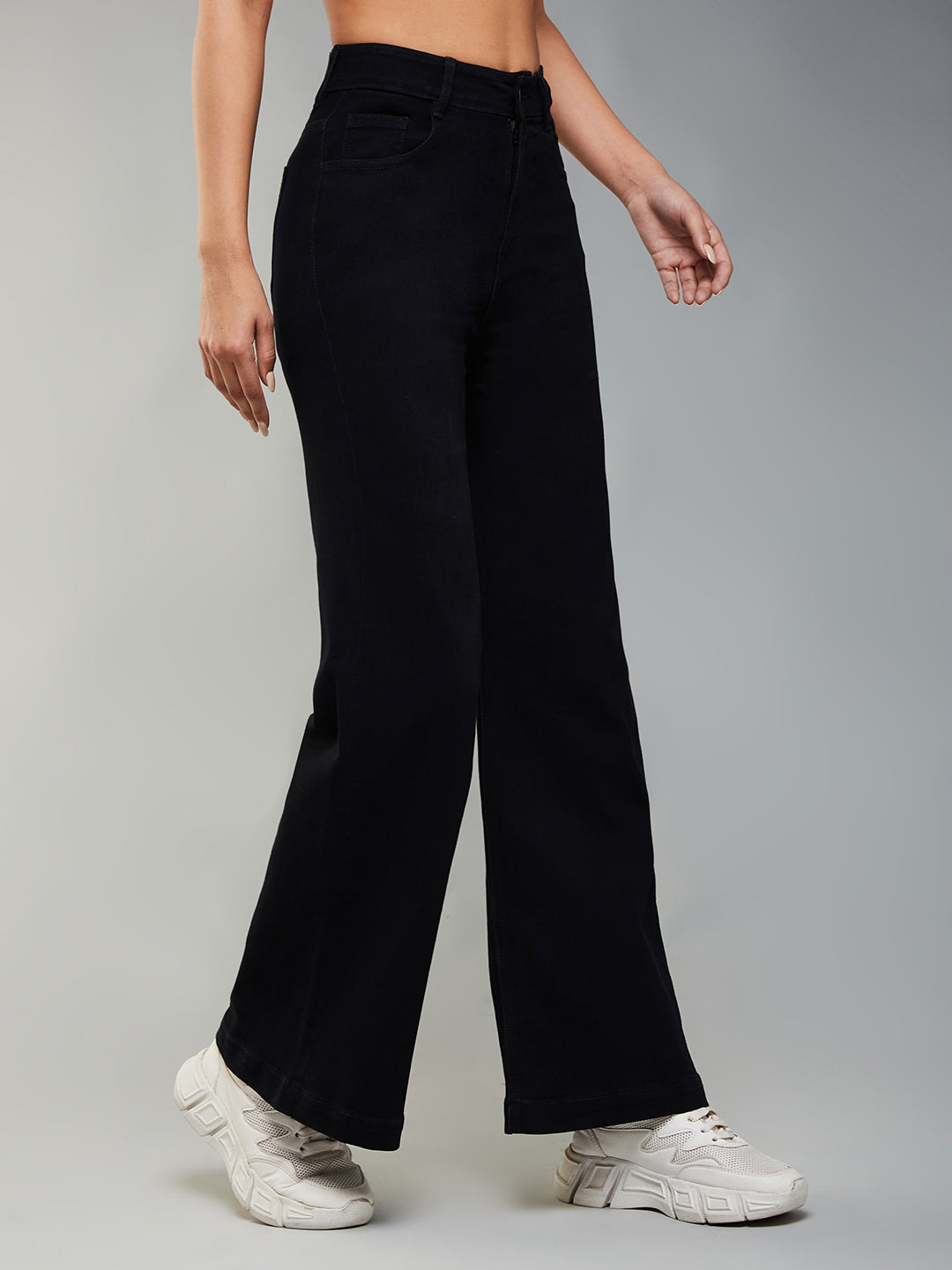 24/7 Comfort Women's Black Wide Leg High Rise Stretchable Denim Jeans