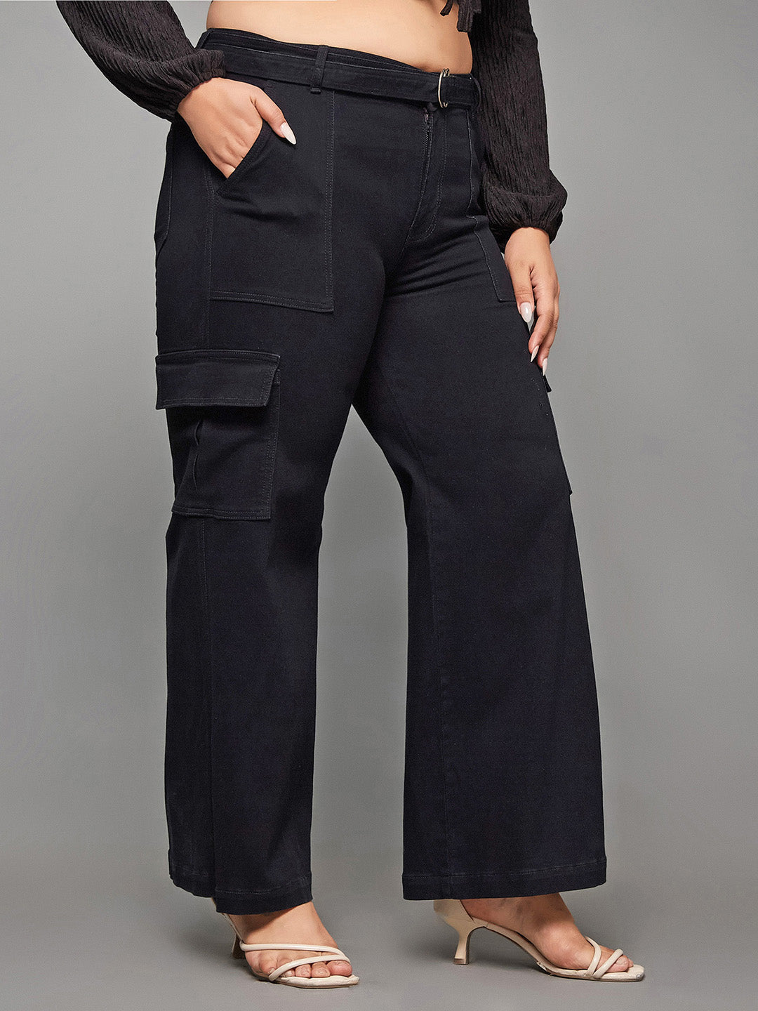 24/7 Comfort Black Wide leg High rise Stretchable Denim Jeans