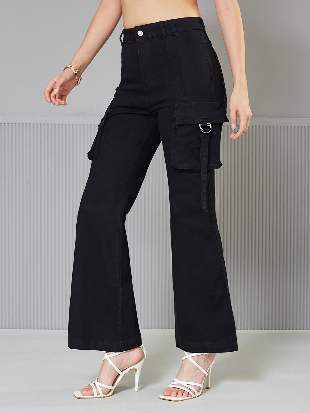Black Bootcut High-Rise Regular-Length Stretchable Denim Jeans for Women