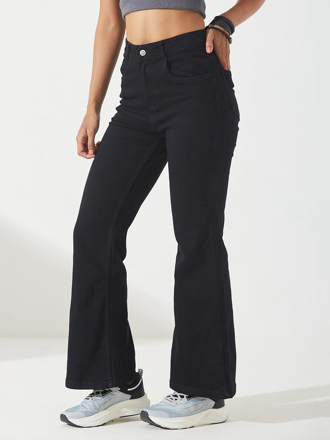 Black Bootcut High-Rise Stretchable Denim Jeans for Women