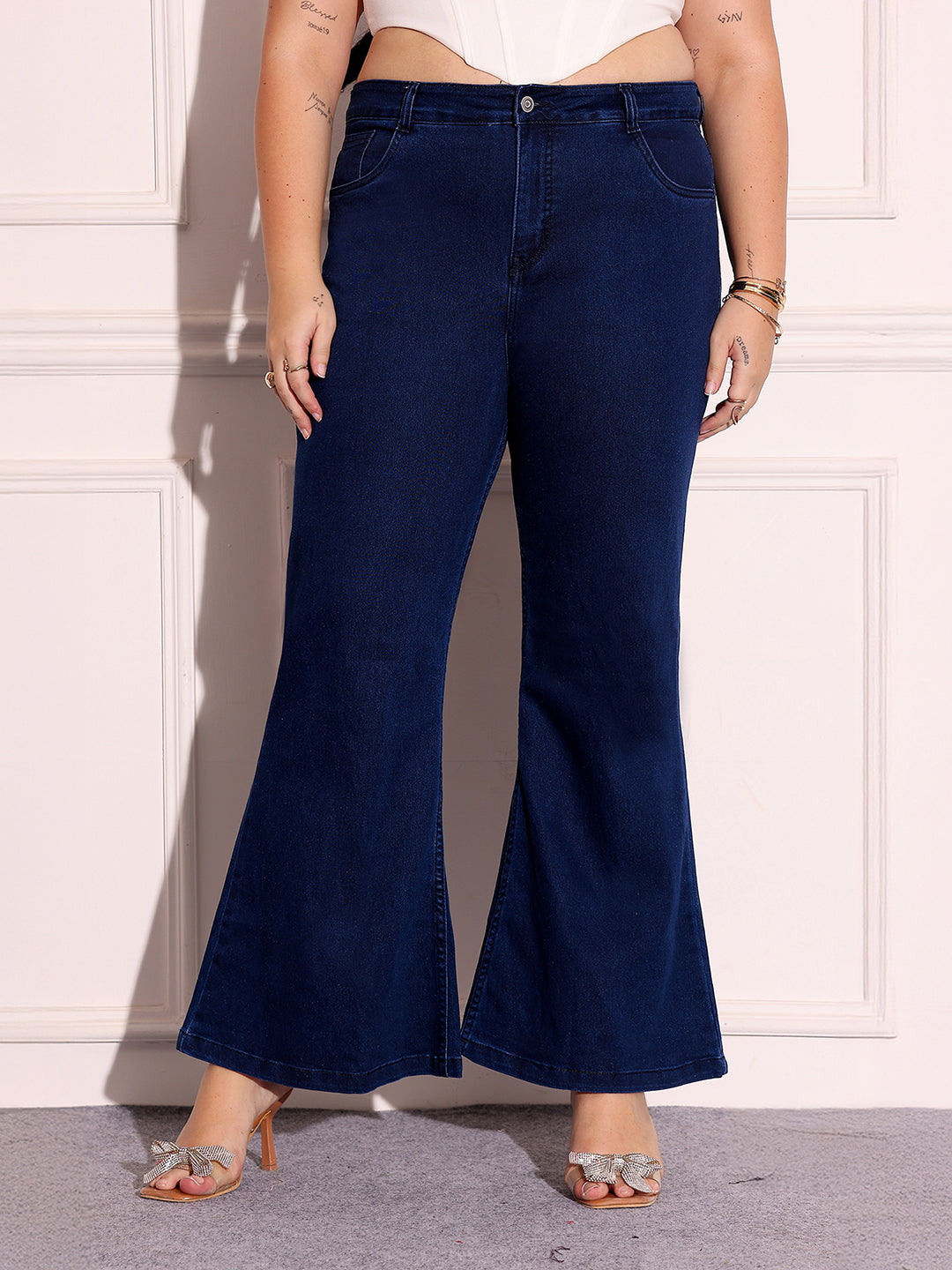 Women's Navy Blue Bootcut High-Rise Stretchable Denim Jeans
